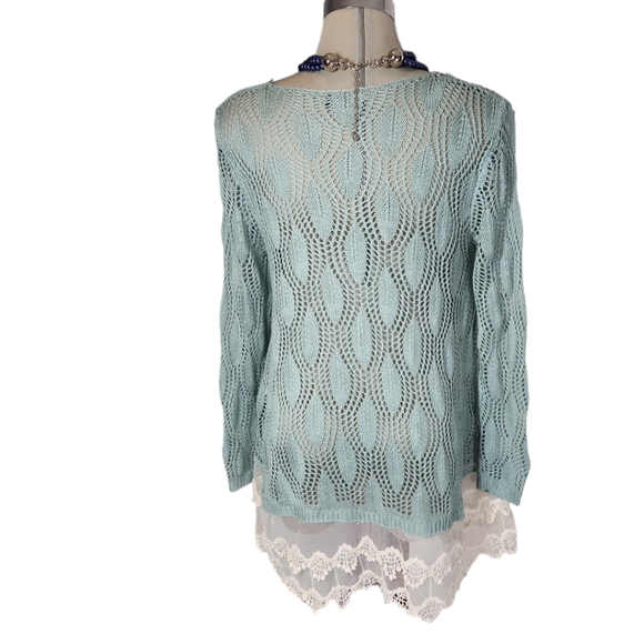 RYU Designer Over size Clear Green & White Lace Trimmed Sweter Size S/M - Picture 13 of 16